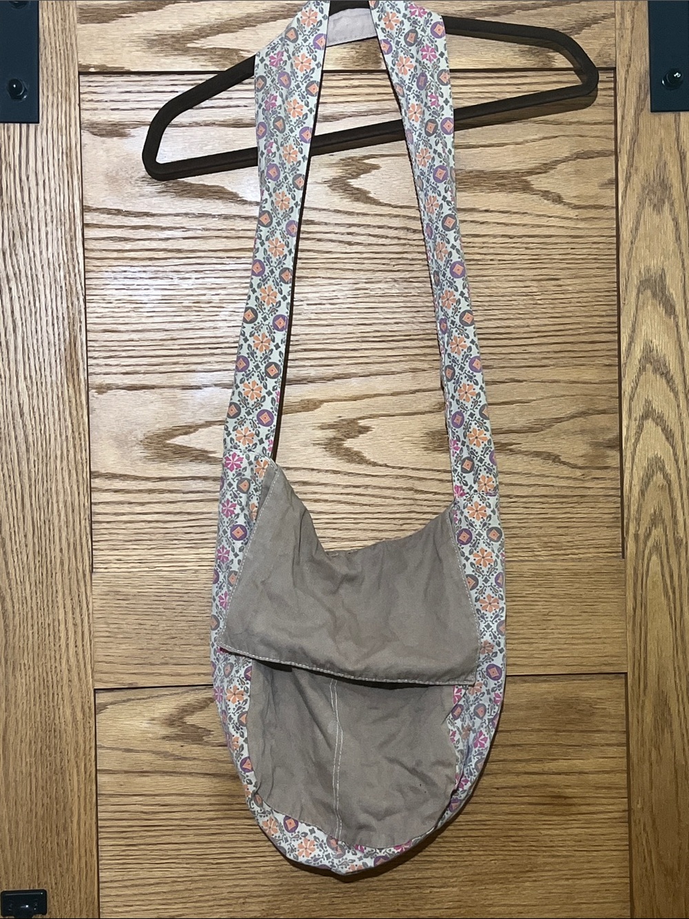 Casual Beige Cotton Shoulder Bag with Floral Strap